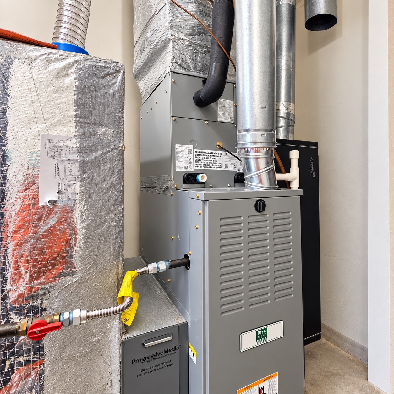 Indoor furnace with insulated ductwork