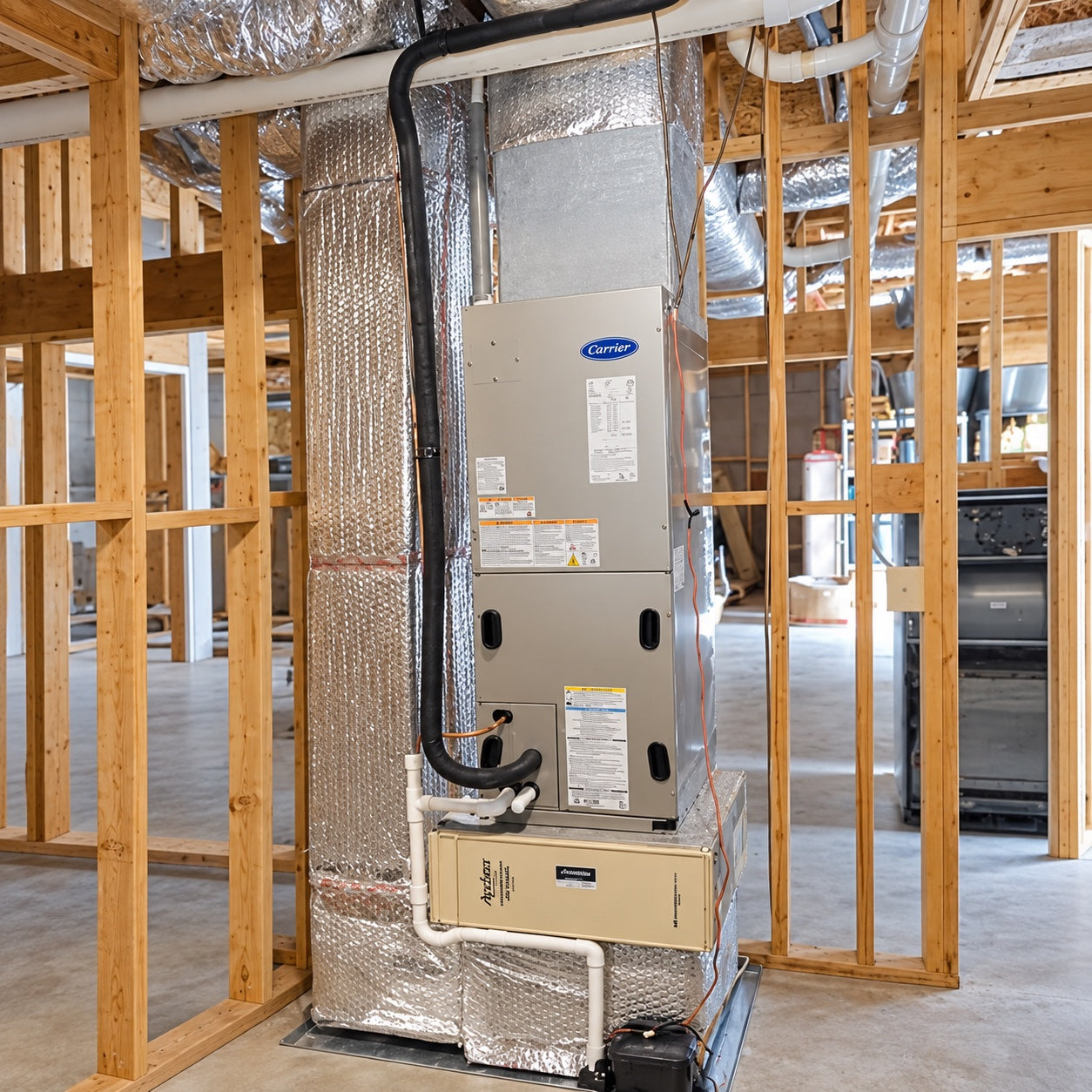 Carrier indoor air handler with insulated ductwork
